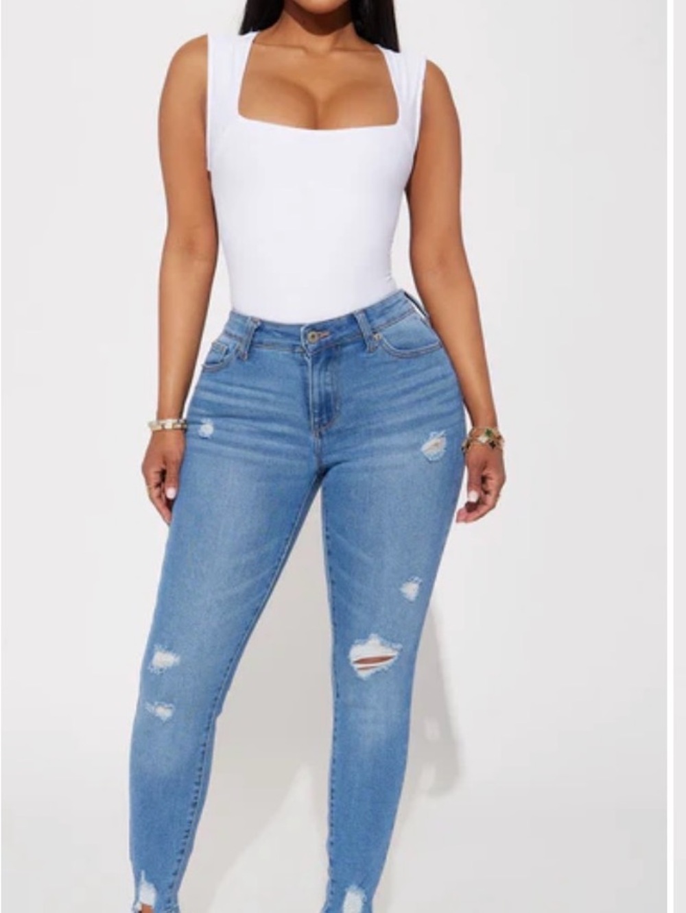 Fashion Nova White Square Neck Bodysuit - Picture 2 of 6
